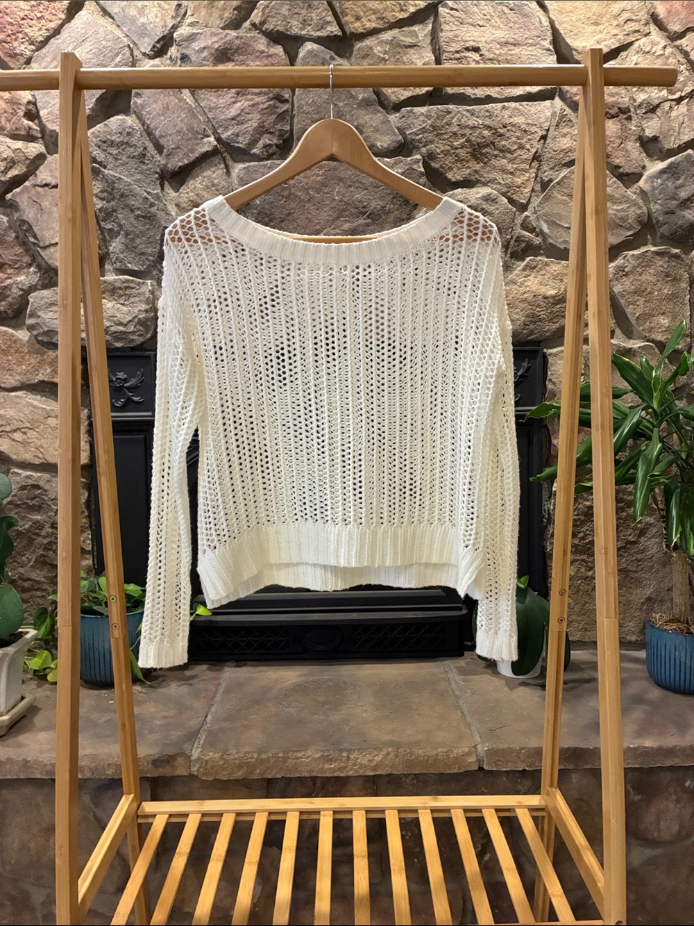 Ambiance Open-Knit Scoopneck Sweater in Ivory